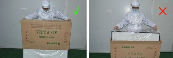 把高效過(guò)濾器慢慢倒出來(lái),把紙箱放一邊查看高效過(guò)濾器是否損壞 把高效過(guò)濾器慢慢倒出來(lái),把紙箱放一邊查看高效過(guò)濾器是否損壞